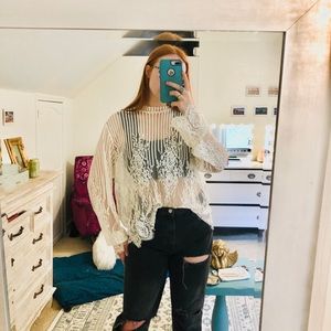 Striped sheer long sleeve blouse